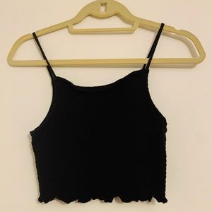 Black Ruched Crop Top Spaghetti Strap